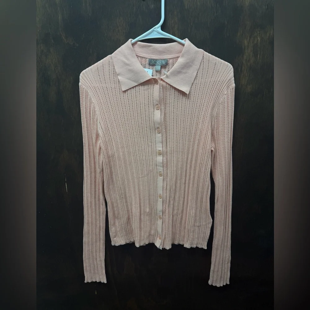 J Crew Size L Ribbed‎ tulle-trim sweater-tee in premium ultra-fine cotton
